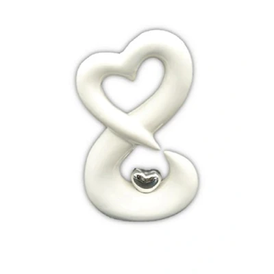 Abbildung von Geschenkestadl Herz Skulptur Weiß Silber Figur ca. 10 cm x 16 Hochzeit Liebe