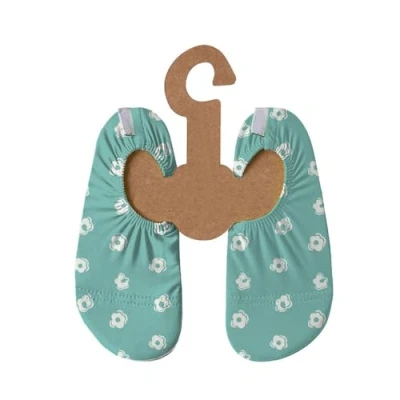 Abbildung von Slipstop Kinder Strandschuhe Anti Rutsch Sport Schwimmschuhe Badeschuhe Urlaub Mint/weiße Blümchen Sonnenschutzfaktor 50+, Gr. 33 35