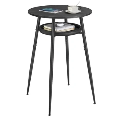 Abbildung von VASAGLE EKHO Kollektion Bartisch mit Stauraum, hoher runder Tisch, Kunstleder Nähten, Mid Century Modern Stil, Küche, Hausbar, Wohnzimmer, einfache Montage, ebenholzschwarz tintenschwarz