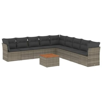 Abbildung von vidaXL Gartenlounge Set 10 tlg. Garten Lounge mit Kissen Poly Rattan Grau, (1 tlg)