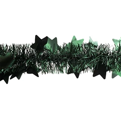 Abbildung von Creativery Lametta, Weihnachtsgirlande Lametta mit großen Sternen 9cm x 2m dunkelgrün matt