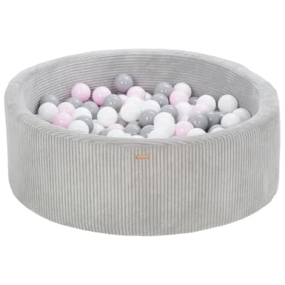 Abbildung von Bällebad Bällepool Bällebecken Spielbecken Kordsamt Bezug 200 Bälle rund ⌀90 cm (Farbe des Pools/der Bälle: grau/weiß, grau, pink (pastell))