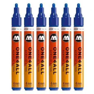 Abbildung von Molotow One4All 227HS Acryl Marker (4,0 mm Strichstärke, hochdeckend und permanent, schnell trocknend, nachfüllbar, für fast alle Untergründe) 6 Stück Farbe 249 ultramarinblau