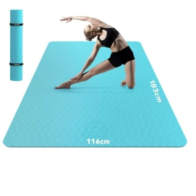Abbildung von HAPBEAR Yogamatte XXL Extra Groß Breit Yoga Matte, TPE Sportmatte Fitnessmatte rutschfest 183cm x116cmx6mm Dicke,Ultra Haltbar, Gymnastikmatte für Pilates, Gym, Zuhause, Workout Blauer See