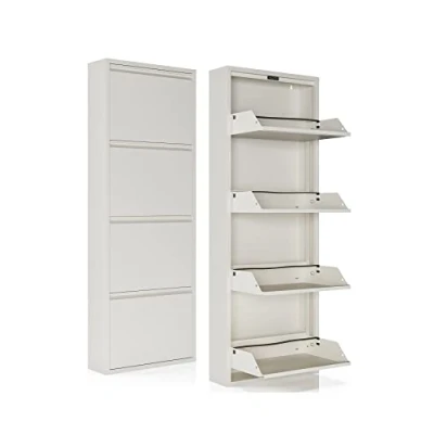 Abbildung von FS Fest&amp;Söhne Schuhregal Metall Schuhschrank Schuhkipper mit Klappen und Wandmontage (4X Klappen, Weiss)