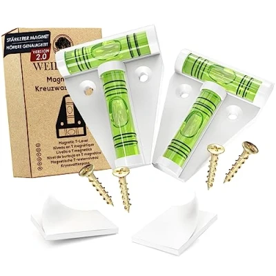 Abbildung von WEIDEBACH® 2x Robuste Wasserwaage klein, Magnetische Mini weiß, Kleine bruchsicher, Camping Wasserwaage, Wohnmobil, Wohnwagen, Kreuzwasserwaage