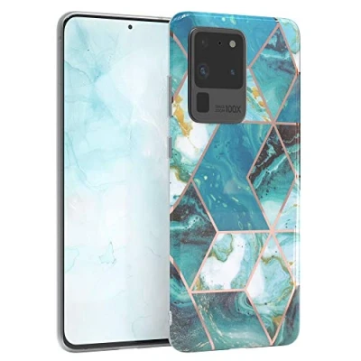 Abbildung von EAZY CASE Handyhülle Silikon mit Kameraschutz kompatibel Samsung Galaxy S20 Ultra / 5G, im Marmor Design, Motiv Hülle, dünn, Slimcover, Silikonhülle, Backcover, Grün