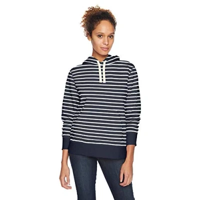 Abbildung von Amazon Essentials Damen Fleece Kapuzenpullover (in Übergröße erhältlich), Marineblau Streifen, M