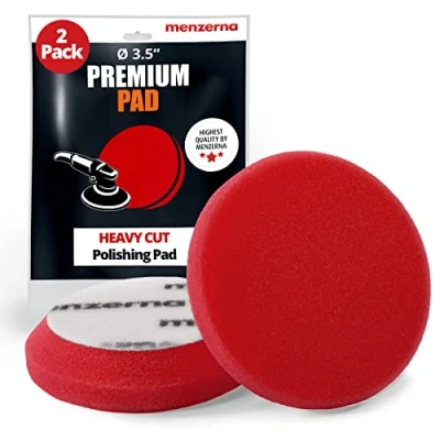 Abbildung von menzerna Premium Polierpads, 8,9 cm, schwerer Schnitt für Kratzer Reparatur, Karosserie Reparatur und Detailing Pads mit Sicherheitskante Klettbefestigung, waschbar langlebig, 2 Stück