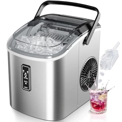 Abbildung von EUHOMY Eismaschine: 9 Würfel in 6 Minuten, selbstreinigende Eismaschine, 12 kg / 24 Stunden, 2 Eisgrößen, mit AASA, Eisschaufel und Korb, ideal für Zuhause/Küche/Büro/Bar, Silber