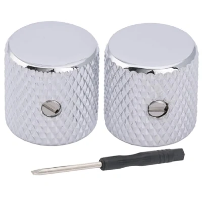 Abbildung von Musiclily Pro 6mm Stahl Gitarren Knöpfe Potiknöpfe Flache Oberfläche Dome Knobs mit Schraubbar für E Gitarre Bass, Chrom(2er Set)