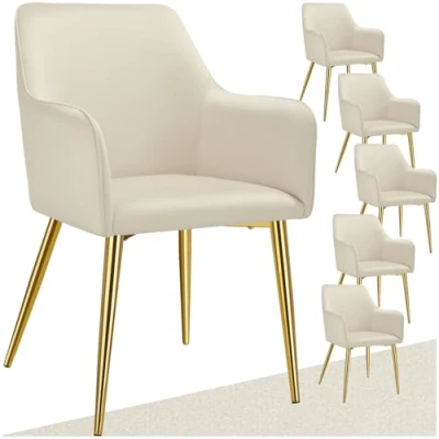 Abbildung von tectake® 6er Set Stuhl, Esszimmerstühle, ergonomischer Samt Stuhl Sessel, Möbel für Wohnzimmer, Armlehnstuhl Esstisch, als Küchenstuhl, Essstühle skandinavisch, Schalenstuhl modern beige