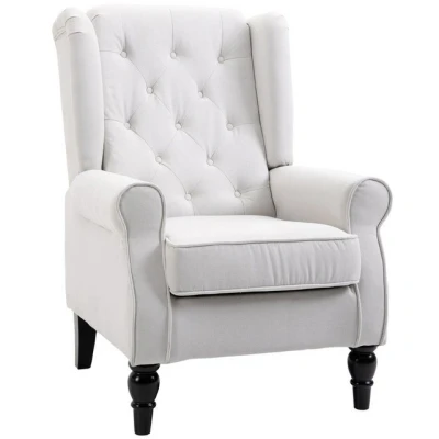 Abbildung von Einzelsessel mit Tufting Relaxsessel Einzelstuhl Holzfüße Polyester Creme