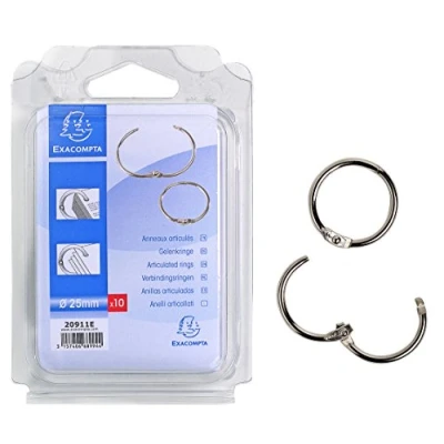 Abbildung von Exacompta 20911E 10er Pack Gelenkringe aus Stahl 25mm mit stabilem Verschluss in praktischer Aufbewahrungsbox zum Verbinden von Dokumenten