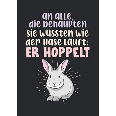 Abbildung von Notizbuch A4 kariert mit Softcover Design: Lustiger Hasen Spruch der Hase hoppelt witziger Spruch: 120 karierte DIN Seiten