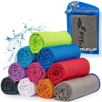 Abbildung von Fit Flip Airflip Kühltuch Ice Cooling Towel das kühlende mikrofaser Sporthandtuch für Nacken und Hals Kühlhandtuch Fitness Sport (grau dunkel Blauer Rand, 120x35cm)