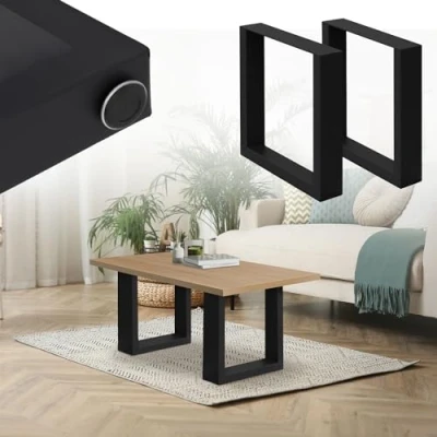 Abbildung von ECD Germany Tischbein 2er Set Tischgestell aus Vierkantprofilen pulverbeschichtete Stahl, Tischfuß 30x43 cm Schwarz Industriedesign Metall Tischkufen
