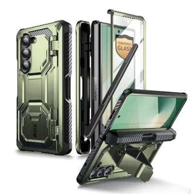 Abbildung von i Blason für Samsung Galaxy Z Fold 6 Hülle mit S Pen Halter, [Mit Displayschutz aus gehärtetem Glas], Militärqualität Handyhülle Bumper Case Schutzhülle [Armorbox] Ständer (Grün)