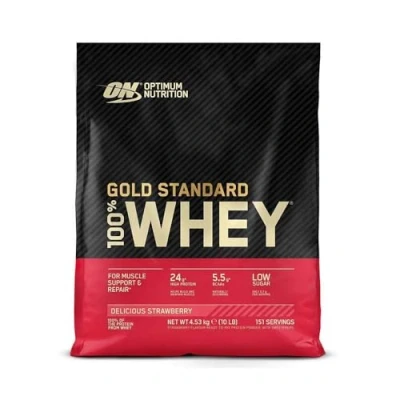 Abbildung von Optimum Nutrition 100% Whey Gold Standard, 4.53 kg (10 lb) Beutel (Delicious Strawberry)