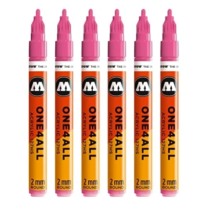 Abbildung von Molotow One4All 127HS Acryl Marker (2,0 mm Strichstärke, hochdeckend und permanent, UV beständig, für fast alle Untergründe) 6 Stück Farbe 200 neonpink