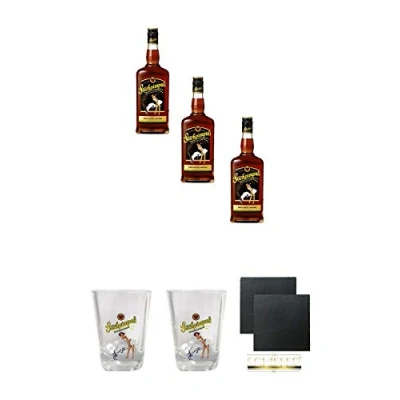 Abbildung von Stichpimpuli bockforcelorum Speziallikör 3 x 0,7 Liter + Gläsergeschenkset
