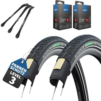 Abbildung von Schwalbe Road Cruiser Fahrradreifen Schwarz Reflex 28 x 1,60 Zoll (42 622) + AV DV SV MSZweirad Reifenheber (SV Ventil Schläuche, 28x1.40 (37 622))