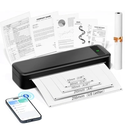 Abbildung von TATTMUSE Mobiler Drucker A4 für Unterwegs, Tragbarer Thermodrucker Kompatibel mit Windows/macOS/iOS/Android, 300dpi Monochromer Reisedrucker Hause, Lernen, Schwarz