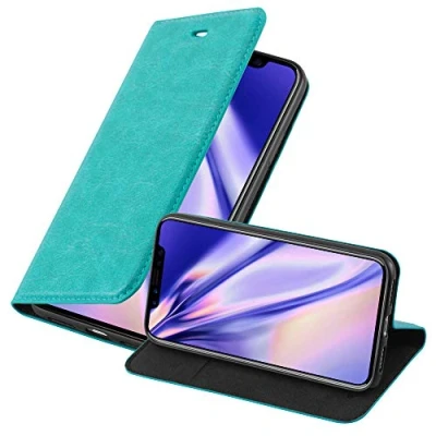 Abbildung von Cadorabo Hülle kompatibel mit Apple iPhone X/XS aus Premium Kunst Leder Flip Klappbare Stoßfeste Magnetische [Standfunktion] [Kartenfächern] Cover für Tasche in Türkis