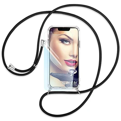 Abbildung von mtb more energy® Handykette + Schutzglas kompatibel mit iPhone 12, 12 Pro (6.1&#039;&#039;) schwarz Smartphone Hülle zum Umhängen inklusive Display Schutz