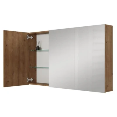 Abbildung von Planetmöbel ARIA Spiegelschrank Bad 120 cm breit Badschrank hängend mit Spiegel Gold Eiche, ohne Leuchte und Steckdose, Gäste WC x 70 16