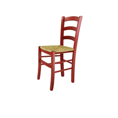 Abbildung von t m c s Tommychairs Stuhl Venezia für Küche und Esszimmer, Robuste Struktur aus Buchenholz in Anilinfarbe Rot Sitzfläche Stroh