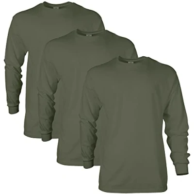 Abbildung von Gildan Unisex Erwachsene Ultra Cotton Long Sleeve, Style G2400, Multipack T Shirt, Militärgrün (3er Pack), XXL