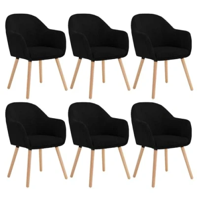 Abbildung von WOLTU Esszimmerstühle 6er Set, Stuhl Esszimmer Esstisch, Küchenstuhl Armlehnstuhl Polsterstuhl, Sessel Wohnzimmer Modern, mit Armlehnen, aus Cord, Massivholzbeine, Schwarz, EZS26sz 6