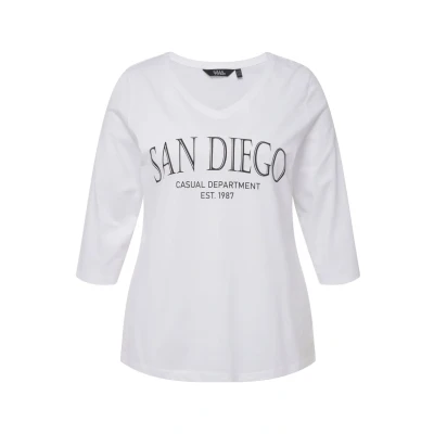 Abbildung von Ulla Popken À COL EN V ET IMPRIMÉ NOM DE Ville Langarmshirt, Damen, Größe: 42/44, Blanc neige
