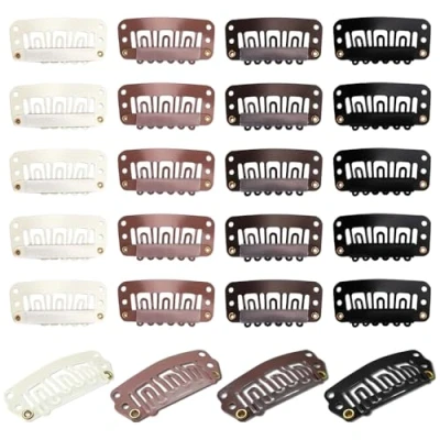 Abbildung von TRKETK 100 Stück Haar Extensions Klips, U Förmige Metallclips Haarverlängerung Clips Perückenclips 6 Zähne Kammclips Schnappclips für Haarverlängerungen Form Klips Zubehör, 4 Farben