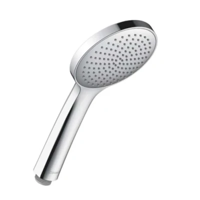 Abbildung von Duravit Universal Duschkopf, Duschbrause mit Strahlart Rain, Handbrause rund (Ø 110 mm), Brausekopf wassersparender MinusFlow Funktion, reinigungsfreundlich, Chrom