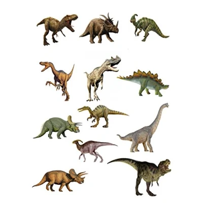 Abbildung von 12 essbare Dinosaurier Kuchenaufsätze, essbares Oblatenpapier.