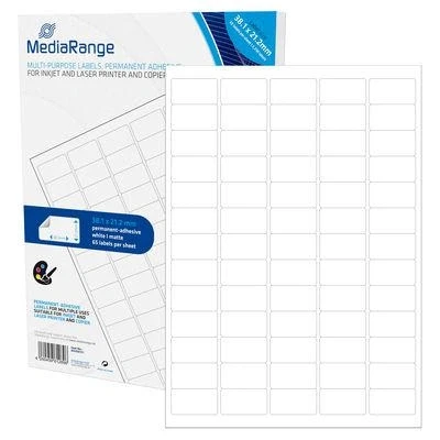 Abbildung von MediaRange Universal Etiketten, stark haftend, 50 Blatt A4 65 Etiketten (30,1 x 21,2mm), weiß