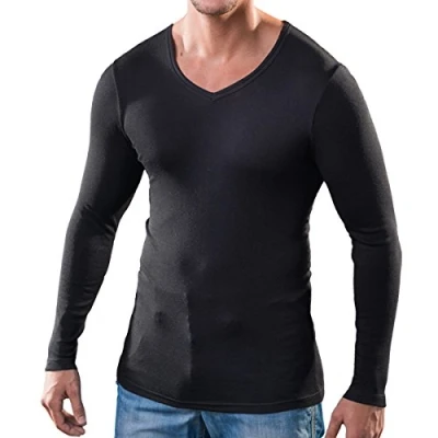 Abbildung von HERMKO Unterziehshirt 164680 Herren langarm Shirt mit V Ausschnitt aus Baumwolle / Modal