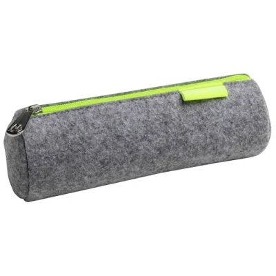 Abbildung von EXACOMPTA Ref. 52150E 1 rundes Federmäppchen Neon aus recyceltem PET Wollfilz weich und angenehm anzufassen mit Reißverschluss in Neongelb für Doppeldezimeter Grau