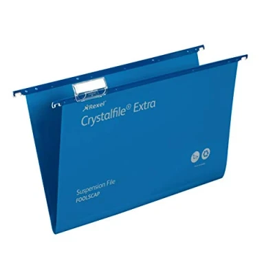 Abbildung von Rexel CrystalFile Extra Hängemappen (Polypropylen, 15 mm V Boden, Format Foolscap) 25 Stück blau