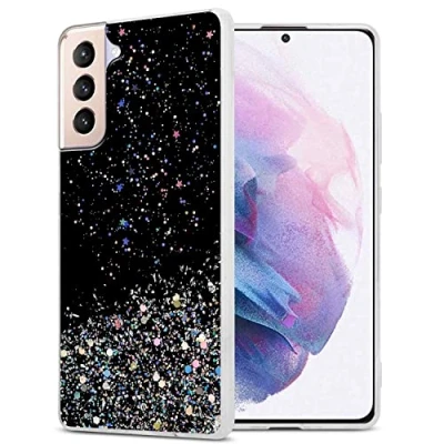 Abbildung von Cadorabo Hülle kompatibel mit Samsung Galaxy S21 Plus Rundumschutz TPU Silikon Case Mädchen Glitzer Strass Design Slim Kratzfest Weiche Gummi Bling Schutzhülle für in Schwarz