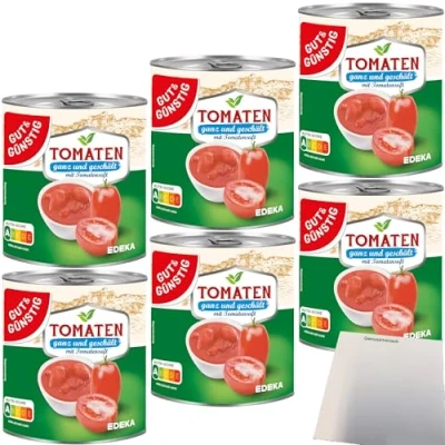 Abbildung von Gut&amp;Günstig Tomaten ganz geschält mit Tomatensaft 6er Pack (6x800g Dose) + usy Block