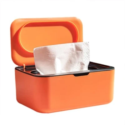 Abbildung von Feuchttücher Box, Nachfüllbare Feuchtes Box Toilettenpapier mit Deckel, Hält Tücher Frisch, Aufbewahrungsbox Feuchttuchspender Spender für Zuhause und Büro, Orange Schwarz