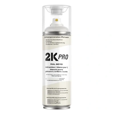 Abbildung von 2K PRO Spraydose 400ml 2 Komponenten Sprühlack, Schnelltrocknender Spritzlack, UV Beständig, Stoss und Kratzfest RAL9010 Reinweiss Glanz