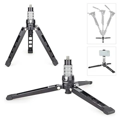 Abbildung von INNOREL PW70 Mini Tischstativ, DSLR Stativ mit 1/4 Zoll bis 3/8 Schraube und Handyhalterung, CNC Aluminiumgehäuse, maximale Belastung 15 kg für Kamera, Video, Camcorder, Action Kameras