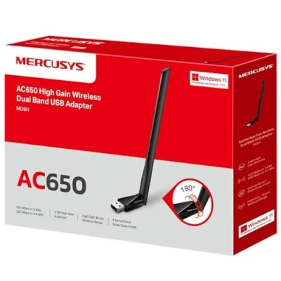 Abbildung von Mercusys TP Link MU6H AC650 WiFi USB Adapter mit hoher Verstärkung, WLAN Stick, Dual Band, 200 Mbps auf 2,4 GHz 256 QAM Technologie, 433 5 GHz, kompatibel Windows 11/10/8.1/8/7/XP