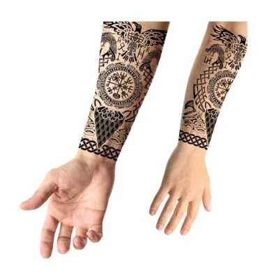 Abbildung von Fiestas Guirca Temporäre Tattoos, Tribal, Wikinger, 14 x 30 cm