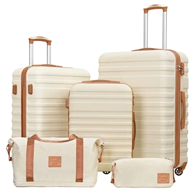 Abbildung von COOLIFE Koffer Trolley Reisekoffer von ABS Hartschalen 4 Rollen TSA Schloss Der Enthält 1 Reisetasche und Kulturbeutel