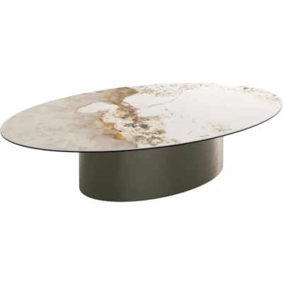 Abbildung von DELIFE Couchtisch Casilda, Keramik Minas Melange Weiß Beige 150x90 cm Mittelfuß